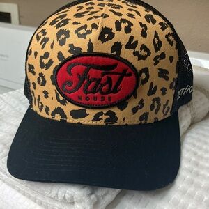 Fast House Leopard Print Trucker Hat with Black Brim
